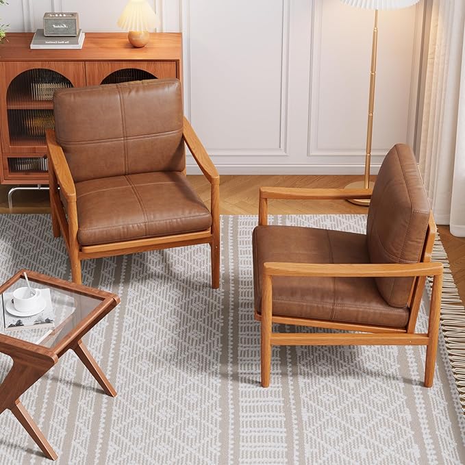 Mid Century Modern Accent Chair, Wooden Accent Chairs, Accent Chairs for Living Room, Wood Frame & Soft Cushion, Reading Leisure Chair for Living Room, Reading Room, Bedroom-Ruum Studio Home