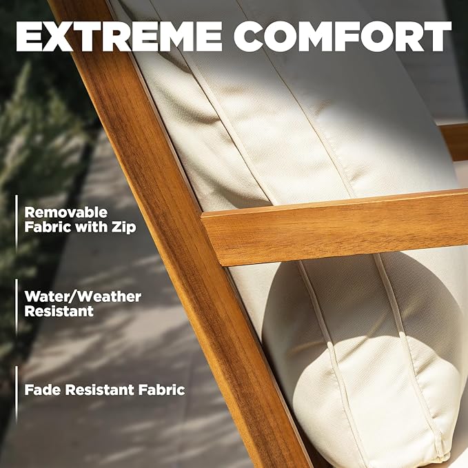 IDZO Club Rocking Chair 500lbs Capacity with Inclined Backrest, Thick Foam Cushion, Solid Acacia Wood Rocker for Patio, Backyard, Balcony, Porch-Ruum Studio Home