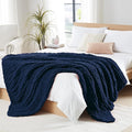 L'AGRATY Chunky Knit Blanket Throw: 80''x90'' Chenille Chunky Knitted Throw Blanket for Bed Couch - Handmade Thick Big Cable Knit Blanket - Large Chunky Crochet Blanket for Home Decor(Navy Blue)-Ruum Studio Home