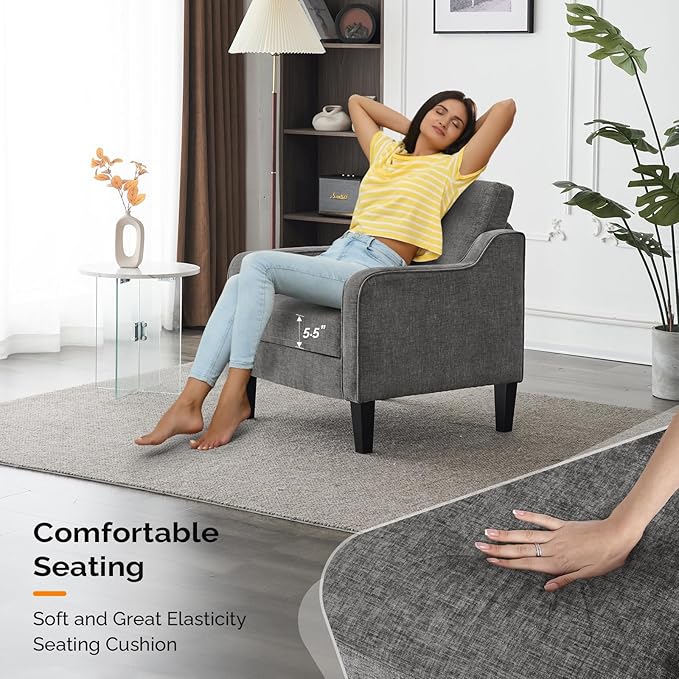 VINGLI Accent Chairs Set of 2 for Living Room, Light Grey Mid Century Modern Chair Soft Chenille Sofa Chair Upholstered Comfy Arm Chairs for Bedroom, Play Room, Apartment-Ruum Studio Home