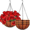 4 Pack 10 inch Metal Hanging Planters Basket with Coco Coir Liner Outdoor-Hanging Baskets for Plants Outdoor,Metal Wire Baskets with Window Box Planters, Hanging Flower Pots for Railings-Ruum Studio Home