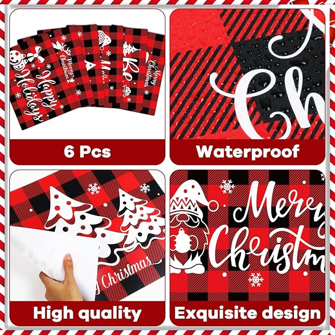 Christmas Placemats Set of 6 Red and Black Plaid Table Mats Plastic Xmas Recyclable Place Mats Washable Holiday Table Decoration for Indoor Outdoor Christmas Party Kitchen Dining-Ruum Studio Home