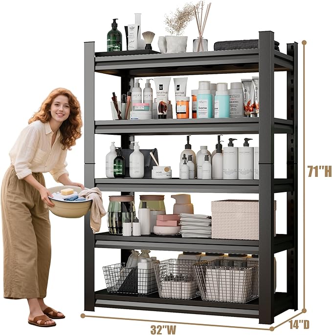 Over Washer Storage,5Tier Expandable Washer and Dryer Rack, Laundry Room Storage Over Toilet Washing Machine and Dryer Storage Rack Bathroom Organization, Hold 500 lb, Black-Ruum Studio Home