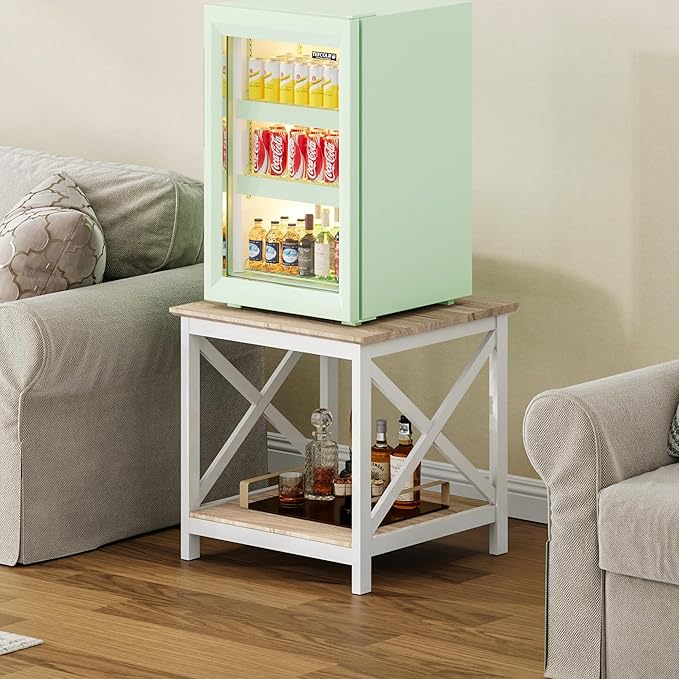ChooChoo End Table, 24 Inch End Table with 2-Tier Storage Shelf, Side Table for Living Room, Wood Nightstand for Bedroom, Office, Oak-Ruum Studio Home