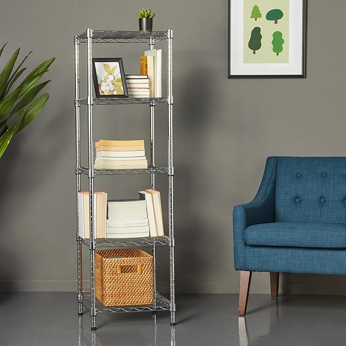 Amazon Basics 5-Shelf Tower Adjustable Storage Shelving Unit, Chrome, 16 D x 16 W x 54 H in-Ruum Studio Home