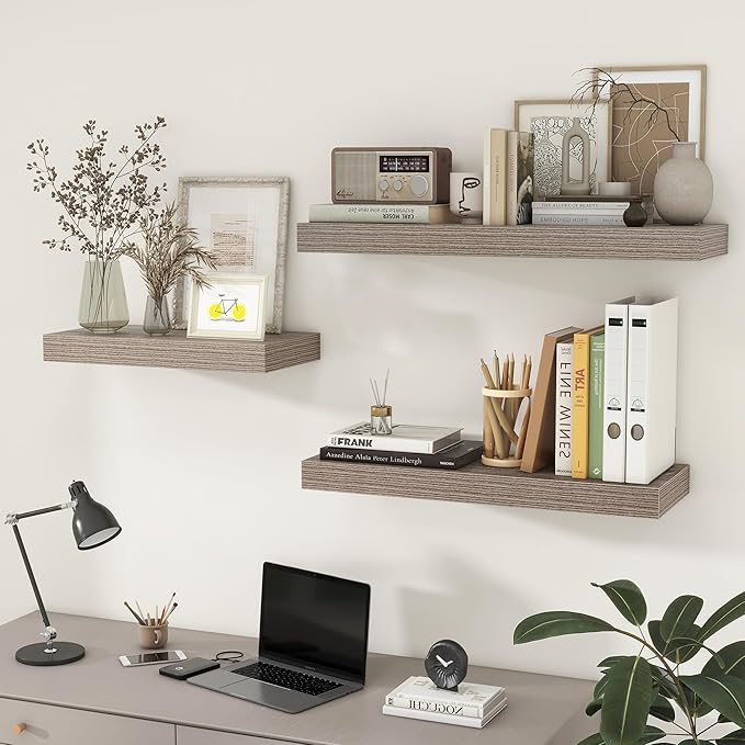 12 Inch Deep Floating Shelves for Wall | 30 Inch Floating Shelves Set of 2 | Rustic Grey Wood Shelves for Living Room Bathroom Laundry Room Bedroom Kitchen Home Office - Rustic Grey-Ruum Studio Home