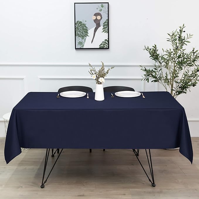 sancua Square Tablecloth - 60 x 60 Inch - Water Resistant Spill Proof Washable Polyester Table Cloth, Decorative Fabric Table Cover for Dining Tables, Buffet Parties and Camping, Navy-Ruum Studio Home