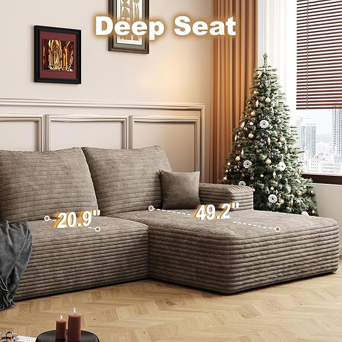 108" Sectional Couches for Living Room Modern Modular Sofa with L-Shape Couchs Upholstered Boneless Couch Deep Seat Sectional Couch with Chaise (Camel, Right Facing Chaise+2Seaters)-Ruum Studio Home