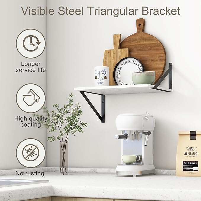 Fun Memories Floating Shelves Set of 2, 16" W x 12" D, White Ledges for Bedroom, Bathroom, 12" Deep Bookshelf Wall Mounted-Ruum Studio Home