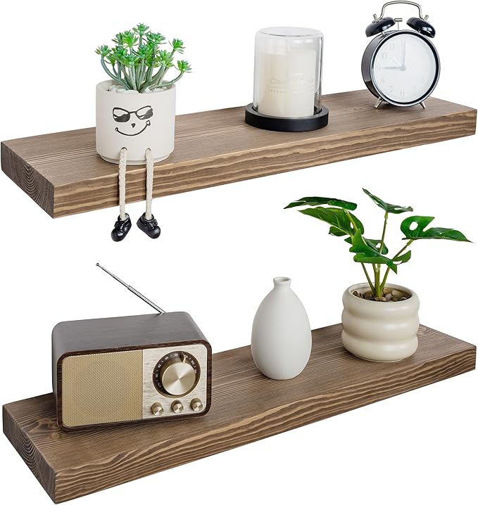 BGMG 30 inch Walnut Floating Shelves for Wall Set of 2,High End Solid Real Wood 30 in Floating Shelf,Rustic Wooden Wall Mount Shelves,Heavy Duty Bracket,30x6.7x1.25 inch-Ruum Studio Home