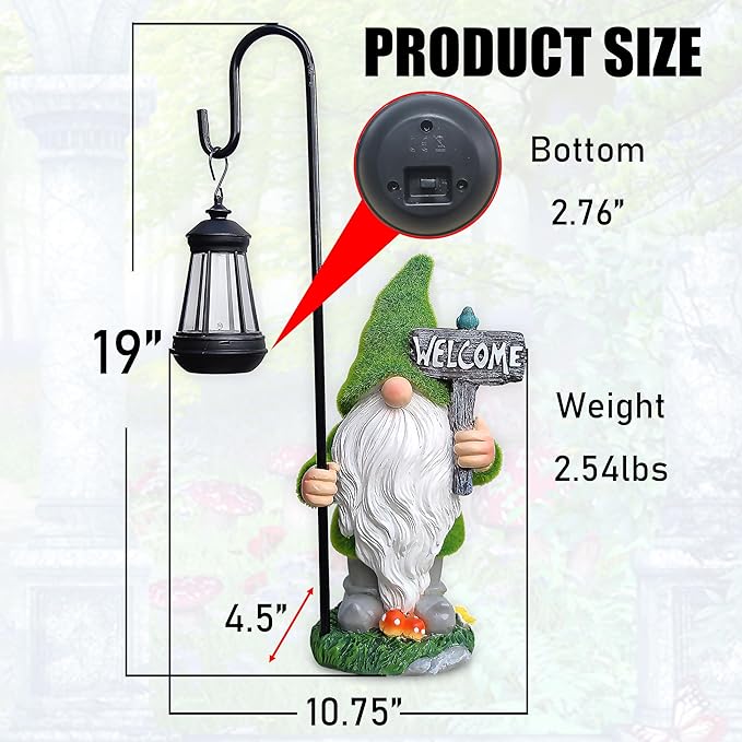 JOYBEE Garden Statues Gnome with Solar Lantern Outdoor Decor-Gnomes Solar Figurines Lights Decorations for Patio Yard Lawn Ornaments-Gifts for Women Mom Grandma-Ruum Studio Home