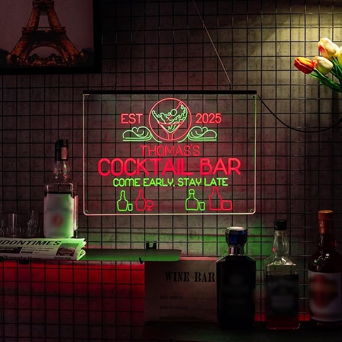 Personalized Bar Signs with Your Name for home wall light up with personalized pub name, man cave accessories, beer themed neon customizable lighted sign-Ruum Studio Home