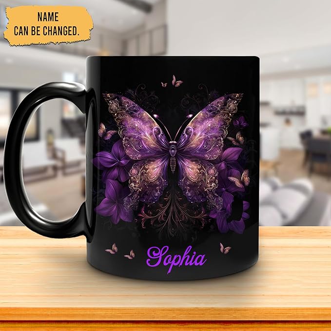 Hyturtle Personalized Purple Butterfly Mug - Butterfly Gifts For Women Lovers - Animal Gift For Bird Lover Her - Bird Gifts For Mom on Mother Day - Custom Name Coffee Cup Ceramic Mug 11 Oz 15 Oz-Ruum Studio Home