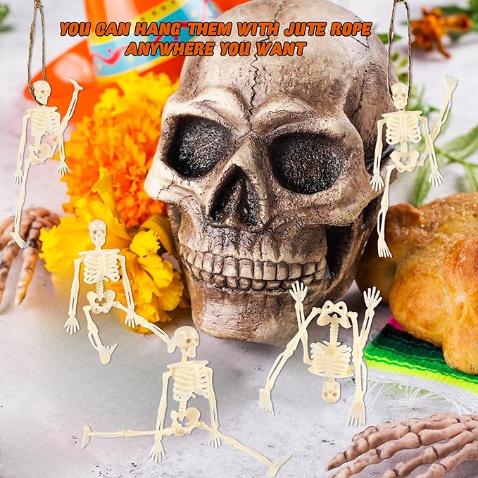 30 Pcs Halloween Mini Skeleton Figurine Decoration 6" Full Body Small Posable Skeletons Plastic Bones with Movable Joints Skeleton Figure for Halloween Garden Graveyard Haunted House Party Decor-Ruum Studio Home