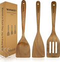 Acacia Wood Spatula Set of 3 - Natural Wooden Cooking Utensils for Nonstick Pans, Scratch-Proof & Heat Resistant, Sturdy & Lightweight Kitchen Tools with Hanging Holes-Ruum Studio Home