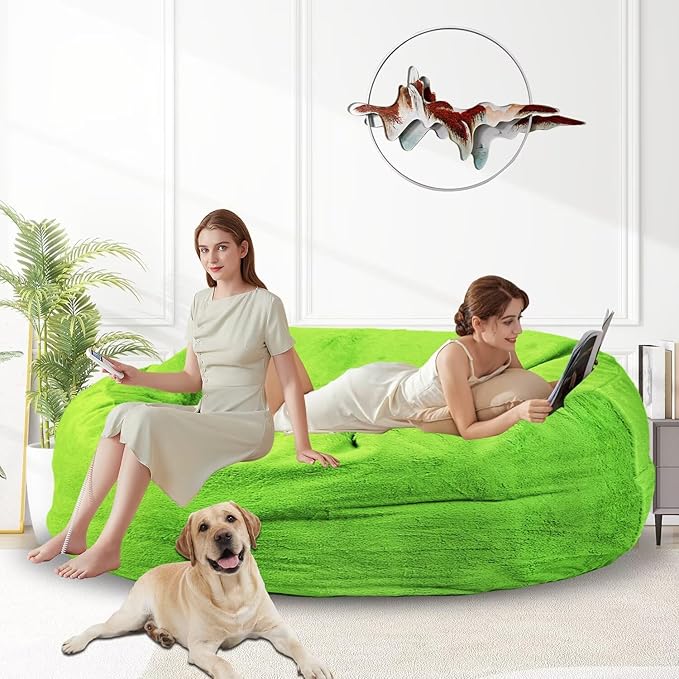 Bean Bag Chair for Adults 5FT,Soft Removable Cover for Teens/Girls Bedroom,Fluffy Giant Round Floor Beanbag Lounger Chairs (No Filler,Green)-Ruum Studio Home