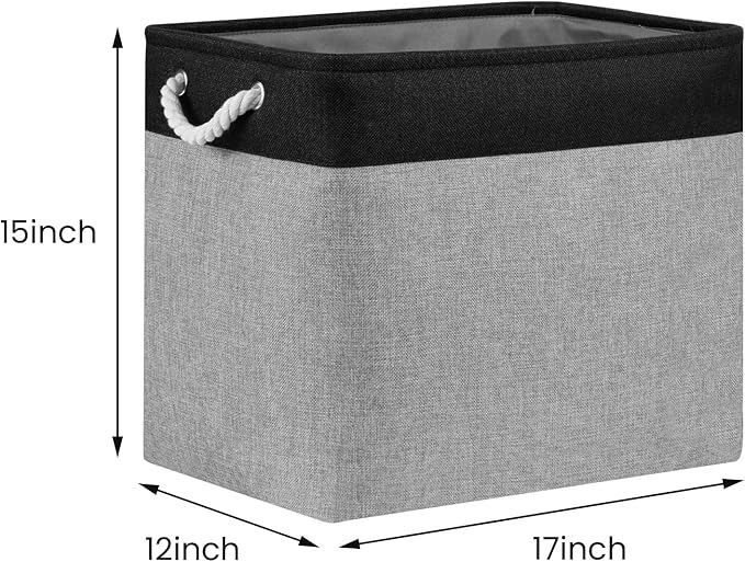 Bidtakay Storage Baskets Extra Large Baskets for Organizing Grey Rectangle Laundry Basket Linen Fabric Bins Set of 2 Clothes Baskets for Closet Shelves Hallway Bedroom Toy Organizer 17x12x15 In-Ruum Studio Home