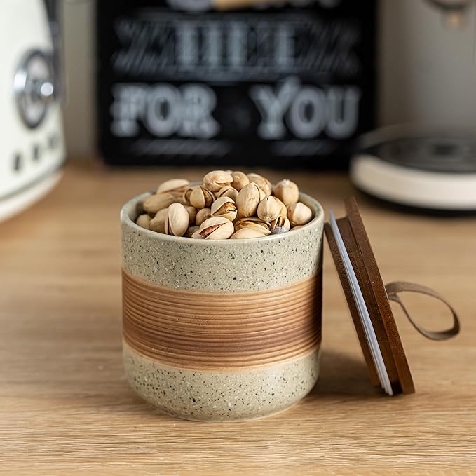 Coffee Storage Container Jar with Lid, Ceramic Kitchen Food Storage Jars with Airtight Lids for Spice Sugar Cookie, Stackable Decorative Jars for Coffee Countertop, 28oz-Ruum Studio Home