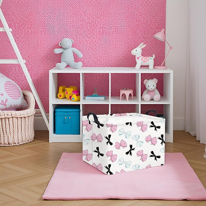 HIYAGON Rectangular Bowknot Basket Kids Baby Storage Basket Toy Storage Bin Organizer Box Room Decor(Bowknot)-Ruum Studio Home