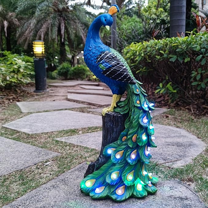 Solar Garden Decor Peacock Statues with Succulent LED Lights,Peacock Figurine Lights Outdoor Decorations for Yard Lawn Patio Balcony Whimsical Art Outside,Gifts for Mom Grandma Women-Ruum Studio Home