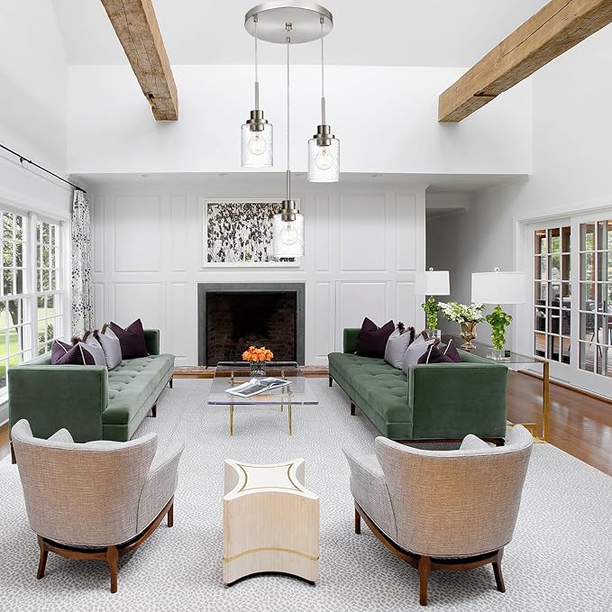 3-Light Contemporary Pendant Lighting with Clear Seeded Glass,Brushed Nickel Dining Room Chandelier Light Fixture Modern Kitchen Island Cluster Hanging Ceiling Pendant Lights for Sink Bar-Ruum Studio Home