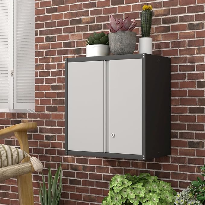 Metal Wall Cabinet,Locking Cabinet with Shelves,Wall Mounted Storage Cabinet1 for Basement,Home,Garage,Gray-Ruum Studio Home