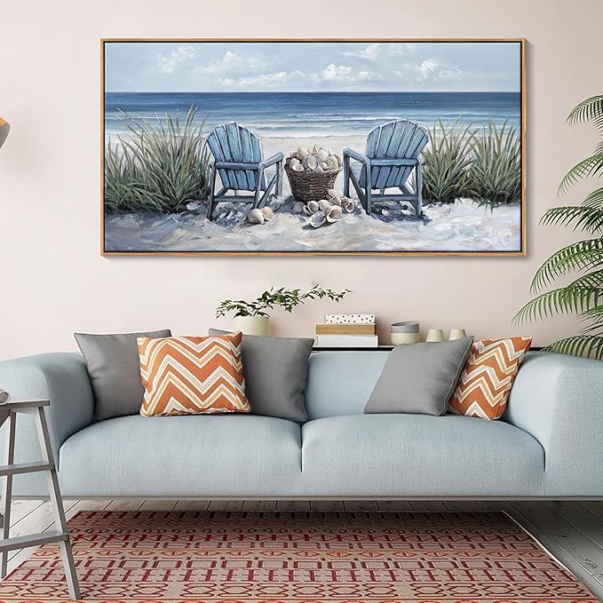 HGUAOA Coastal Wall Art - Large Landscape Wall Pictures for Living Room, Bedroom Pictures, Ocean Beach Artwork, Blue Above Bed Wall Decor Coastal Landscape Wall Art,Framed Beach Pinting-Ruum Studio Home