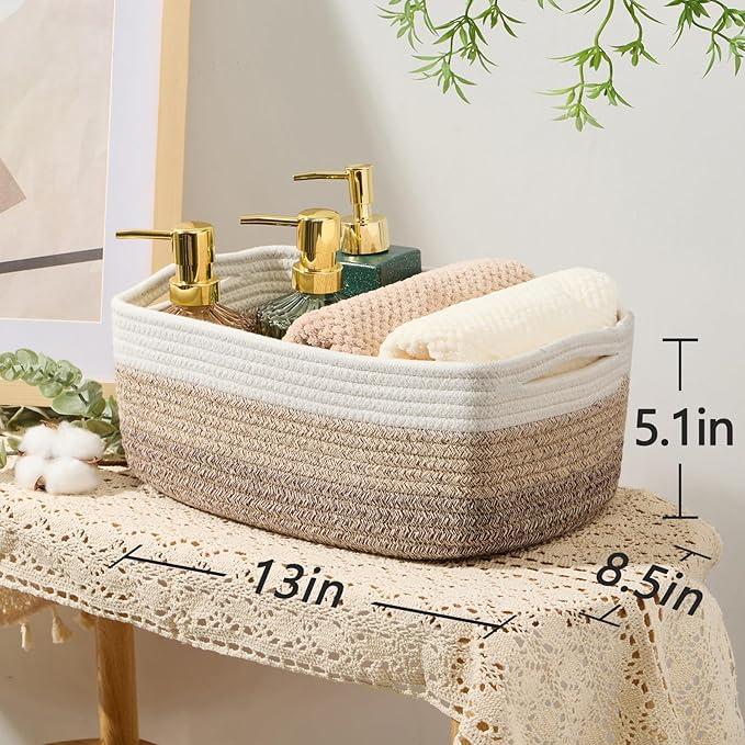 Small Storage Baskets for Organizing | Closet Organizer Bins | Shelf Toy Basket | Woven Rope Baskets | Cube Decorative Box | Shallow Basket | 13x8.5x5.1” | 4 Packs Gradient Brown-Ruum Studio Home