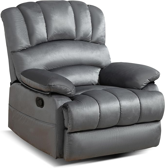 Luxlen Manual Recliner Chair, Reclining Chair with Overstuffed Armrest and Backrest, Living Room Single Sofa Recliners,Light Grey-Ruum Studio Home
