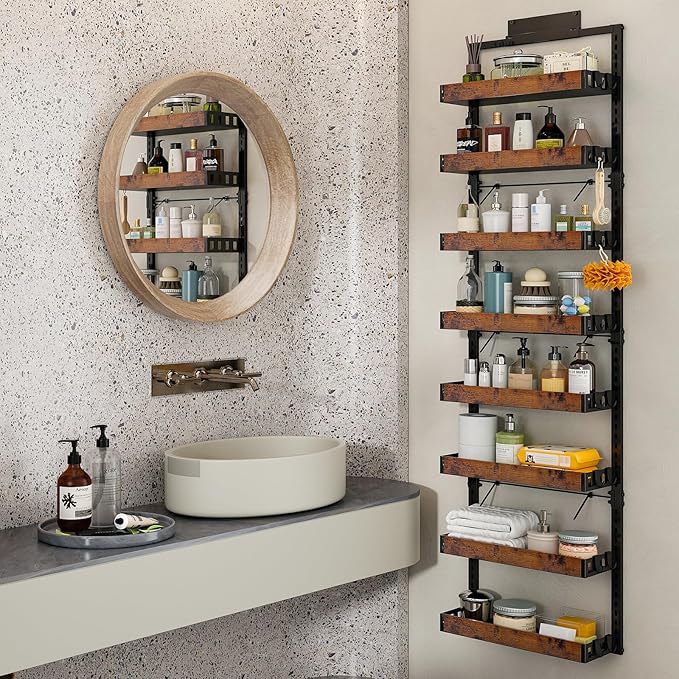 bukfen Over the Door Pantry Organizer, 8-Tier Adjustable Wooden Basket Kitchen Pantry Door Organization and Storage,2 in 1 Wall Mount or Hanging Heavy-Duty Metal Hanging Kitchen Spice Rack,1 Pack-Ruum Studio Home