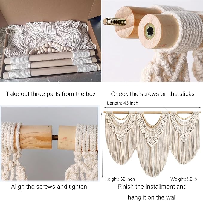 Achart Macrame Wall Hanging Large- Boho Wall Decor- large wall art- Wall Decor Living Room- Macrame Tapestry Boho Decor for Bedroom (Wooden Bead)-Ruum Studio Home