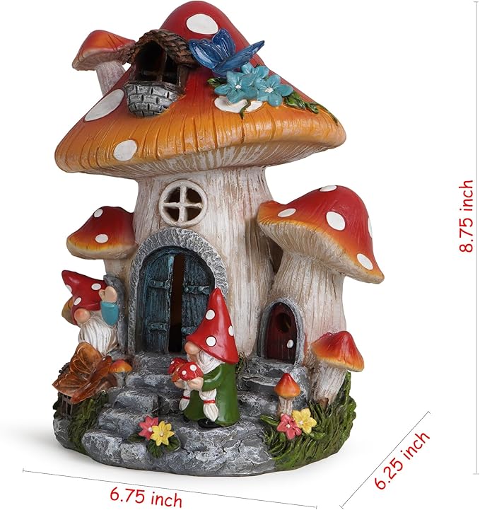 Hodao Spring Garden Mushroom Gnomes Decorations Mushroom House Ornaments Decor for Porch, Garden Yard Spring Lighting House for Outdoor Decor Birthday Gifts for Mom, Grandma,Women-Ruum Studio Home