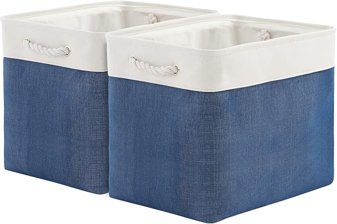 TcaFmac Organization and Storage Basket for Gifts Empty - 16x12x12 inch Large 2 Pack Collapsible Storage Bins for Shelves, Fabric Storage Cubes for Organizing Cloth Toy Kids (White & Jean Blue)-Ruum Studio Home