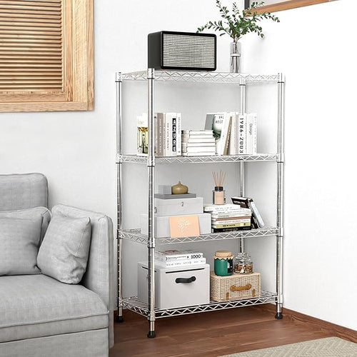 1000 lbs Storage Shelving Steel Heavy Duty 4-Tier Utility Shelving Unit Steel Organizer Wire Rack for Home,Kitchen,Office,Chrome (13.7" D x 29.5" W x 47.2" H)-Ruum Studio Home