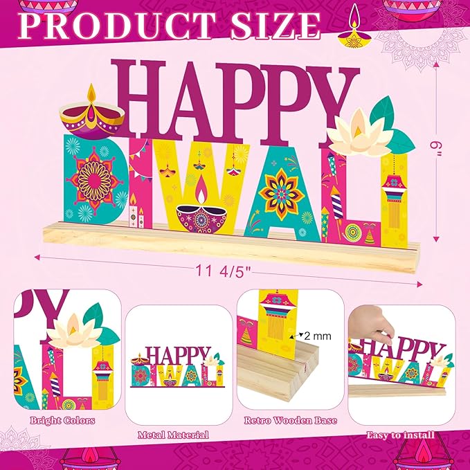 COCHIE Metal Happy Diwali Sign, Indian Festival of Light Table Centerpieces Decorations for Home, Office, Shelf, Mantel, Indoor, Traditional Party Supplies Decor (Diwali)-Ruum Studio Home