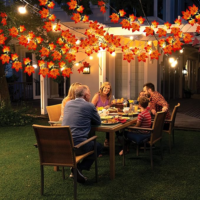 Timer & Thicker Leaves - 2 Pack Fall Garland with Lights Fall Hallowen Decorations Indoor Total 80 Leaves 40LED 13Ft Battery Operated Halloween Garland Thanksgiving Decor Home Indoor Outdoor Christmas-Ruum Studio Home