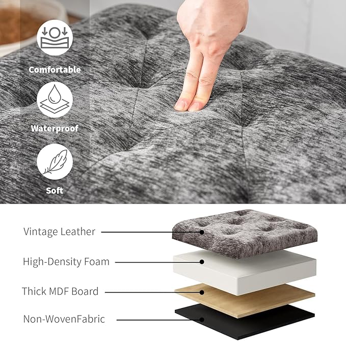 Joveco Storage Ottoman Bench, Rectangle 24" Velvet Foot Rest Stool Square Footstool for Living Room, Bedroom, Charcoal Grey-Ruum Studio Home