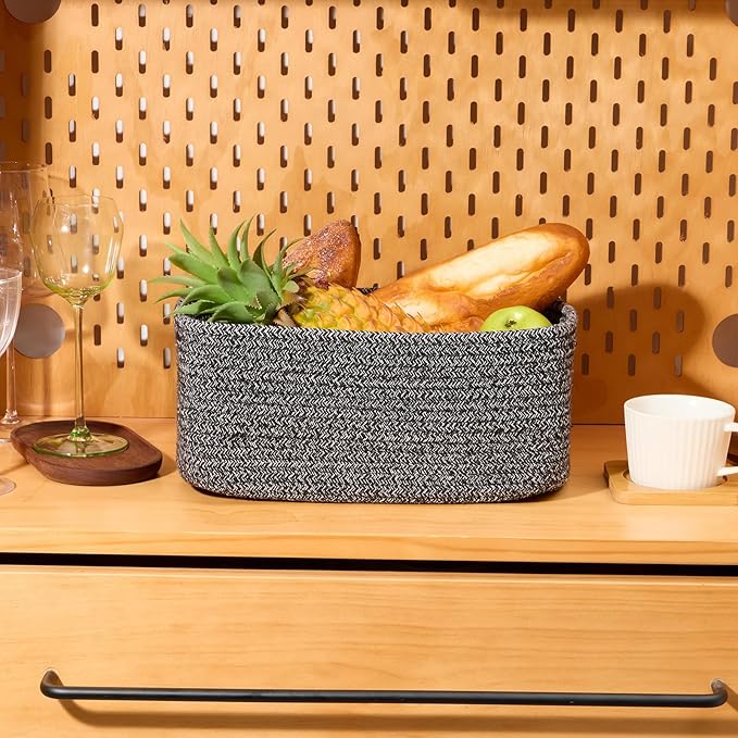 Small Storage Baskets for Organizing | Closet Organizer Bins | Shelf Toy Basket | Woven Rope Baskets | Cube Decorative Box | Shallow Basket | 13x8.5x5.1” | 4 Packs Dark Gray-Ruum Studio Home