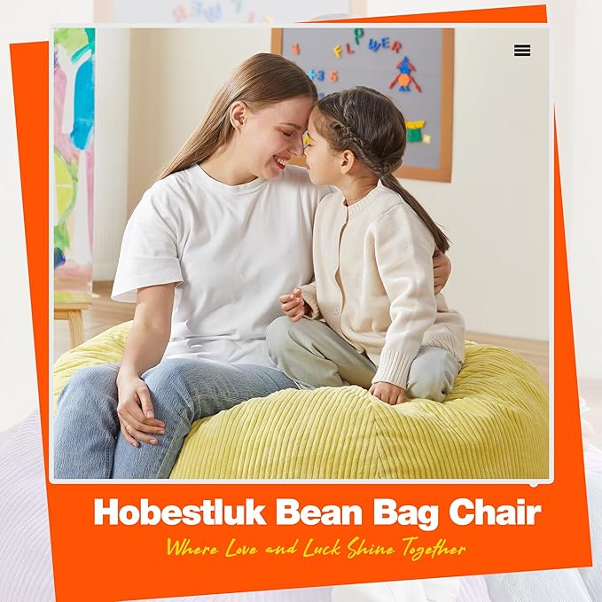 Hobestluk 4.5FT Bean Bag Chair Giant Bean Bag Chair with Filler Included Adult Bean Bag Chairs with Removable Cover for Bedroom Living Room - (Jumbo, Yellow)-Ruum Studio Home