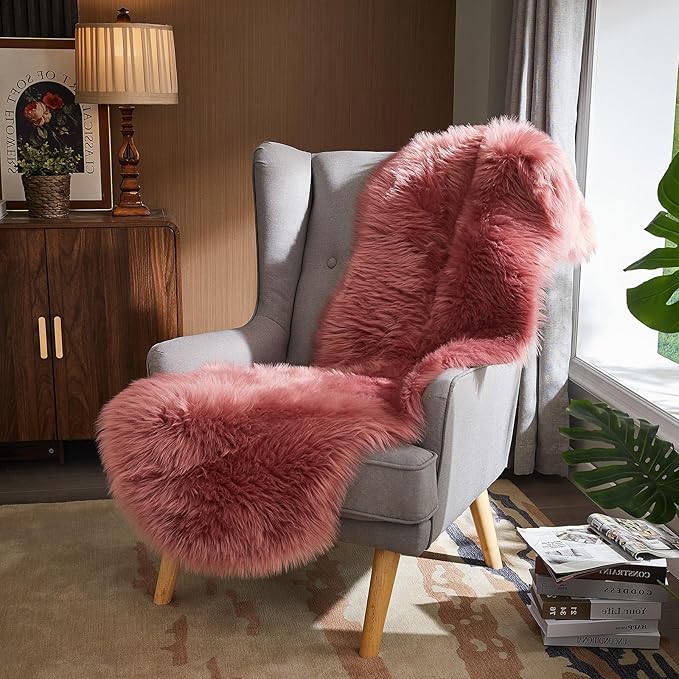 AMTOVO Faux Sheepskin Rug, Blush Pink Ultra Soft Fluffy Shag Area Rug, 2 x 6 ft Faux Fur Rug for Bedroom Sofa Throw Cushion Room Decor, Sheepskin-Ruum Studio Home