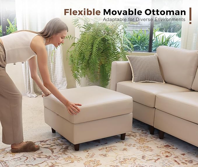 Faux Leather Single Sofa with Storage Ottoman, Modern Accent Chair Deep Seat Large Reading Armchair, Chaise Lounge Chair for Living Room Bedroom Office Whitesand-Ruum Studio Home