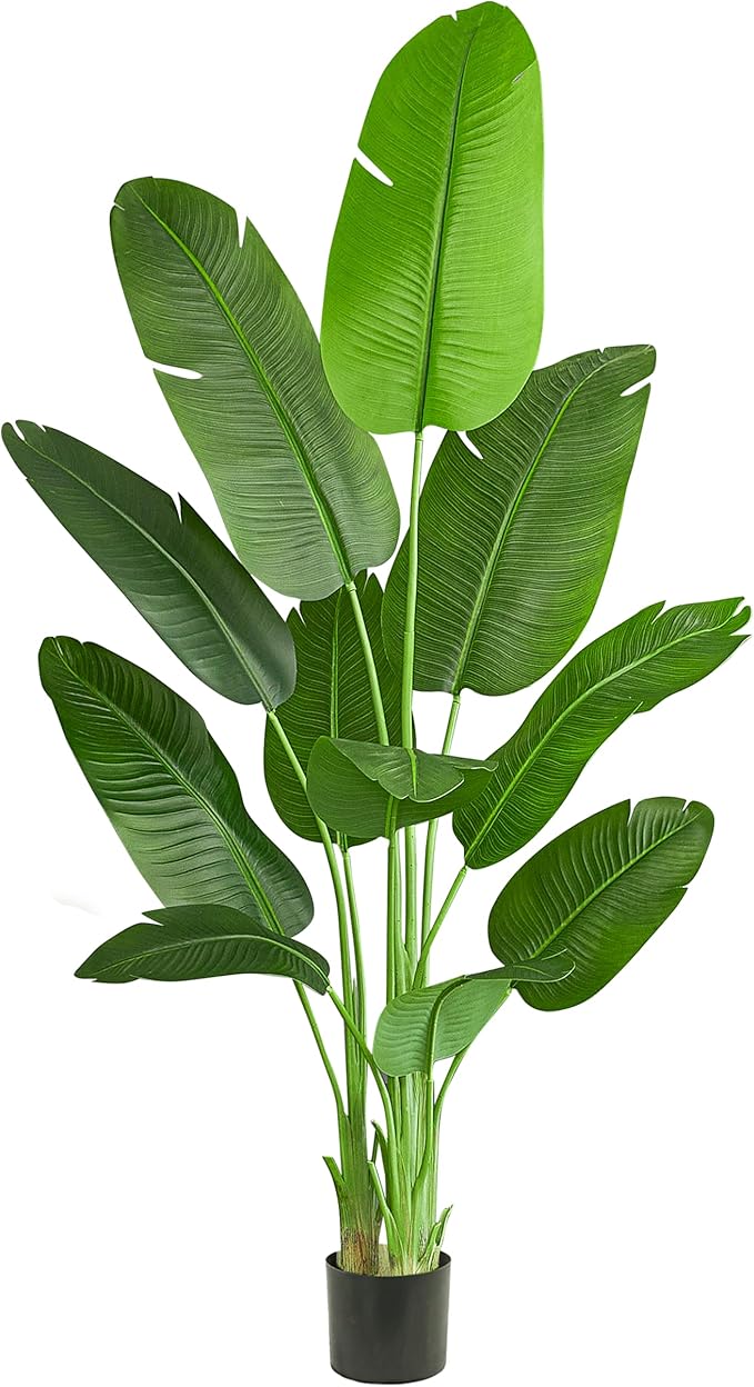 Faux Bird of Paradise Silk Artificial Plant Faux Banana Leaf Tree for Home Decor Indoor Floor Plant with 11 Trunks (1, Black Planter, 6.6 FT)-Ruum Studio Home