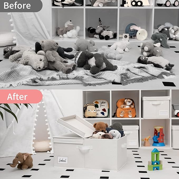 GRANNY SAYS Fabric Storage Bin with Lid, Decorative Storage Box for Shelves, Container Storage Basket Organizer, Closet Bins with Lids for Organizing, Jumbo, Ivory, 1-Pack-Ruum Studio Home