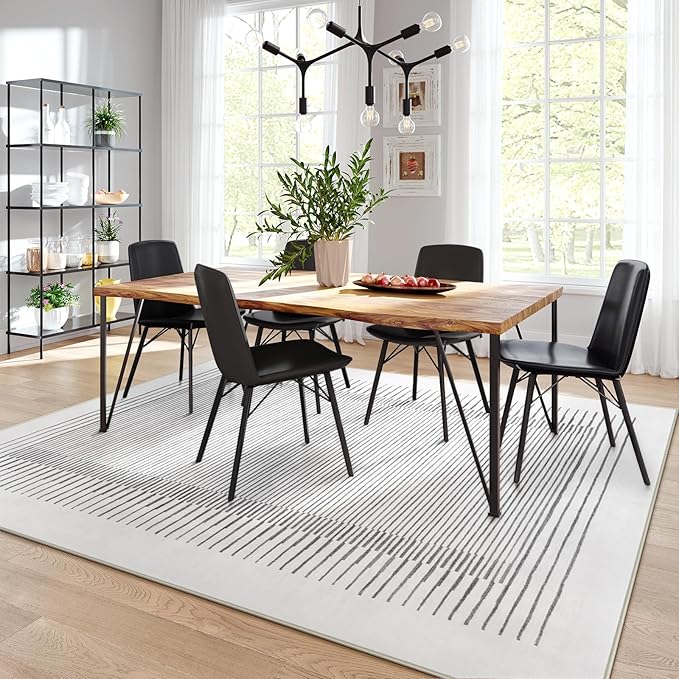 Wonnitar Washable Striped 8x10 Rugs for Living Room, Non-Slip Soft Grey Berber Stripe Bedroom Rug, Low Pile Minimalist Floor Carpet for Dining Room Living Room Office Department (Grey, 8' x 10')-Ruum Studio Home