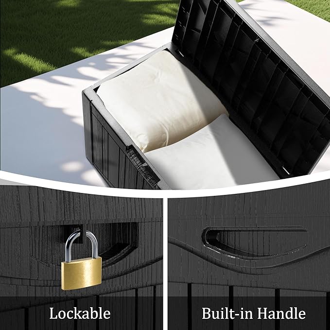 50 Gallon Outdoor Storage Box Waterproof Lockable Resin Deck Box Large, Patio Storage Bin for Pool Accessories Cushion Furniture, Garden Tools, UV-Resistant Outside Delivery Black-Ruum Studio Home