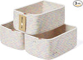 Small Storage Baskets for Organizing | Closet Organizer Bins | Shelf Toy Basket | Woven Rope Baskets | Cube Decorative Box | Shallow Basket | 11.5x7.5x4.7” | 3 Packs Rainbow-Ruum Studio Home