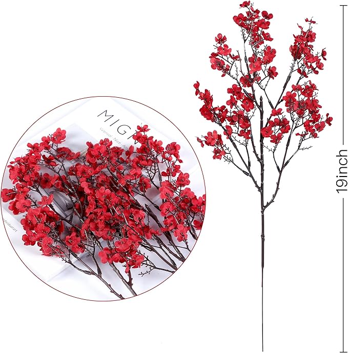Sggvecsy 15 Pcs Babys Breath Artificial Flowers Gypsophila Bouquets Bulk Real Touch Fake Silk Flowers for Home Wedding DIY Floral Arrangement Kitchen Christmas Centerpiece Festival Decoration (Red)-Ruum Studio Home