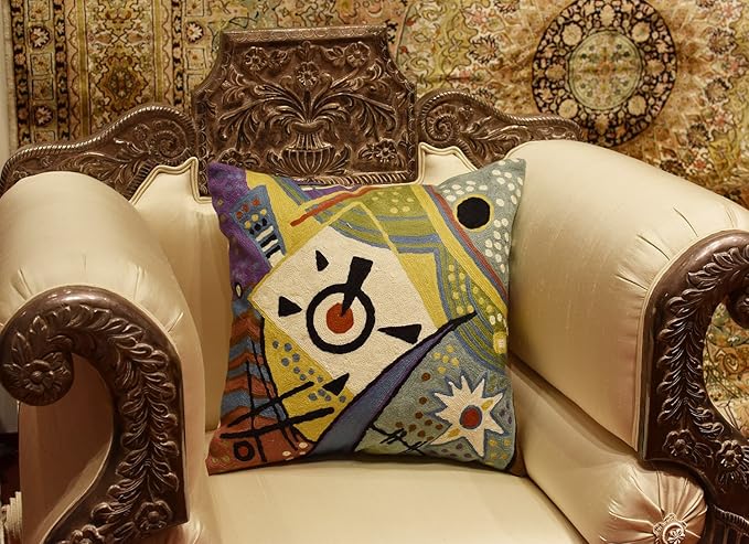 Kandinsky Modern Throw Pillow Cover - Cosmic III | Abstract Pillow | Modern Couch Pillow | Contemporary Pillows | Outdoor Pillow | Mid Century Chair Cushions | Handmade Wool Size 18x18-Ruum Studio Home
