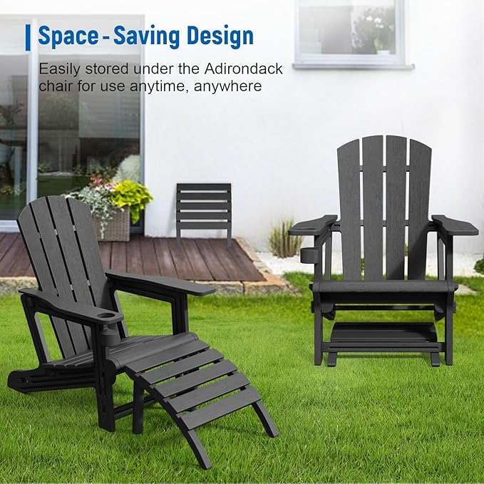 Adirondack Ottoman, HDPE Plastic Adirondack Footstool, All Weather Foot Rest for Adirondack Chair, Outdoor Footrest for Patio,Backyard, Lawn, Fire Pits, Black-Ruum Studio Home