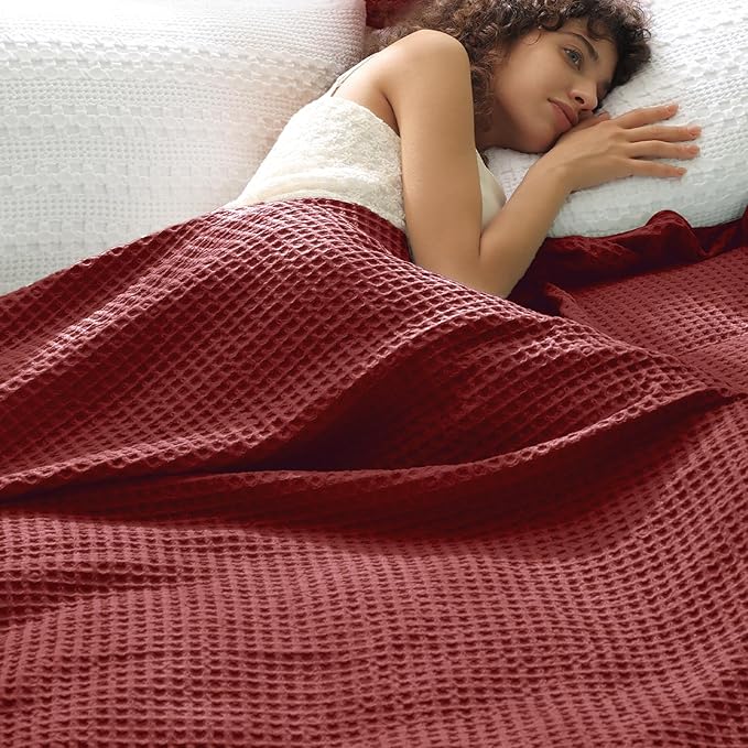 PHF Ultra Soft Waffle Weave Blanket King Size 104"x 90"- Washed Lightweight Breathable Cozy Woven Blanket for Bed - Aesthetic Decor for Couch Bedding Sofa Home Car - Wine-Ruum Studio Home
